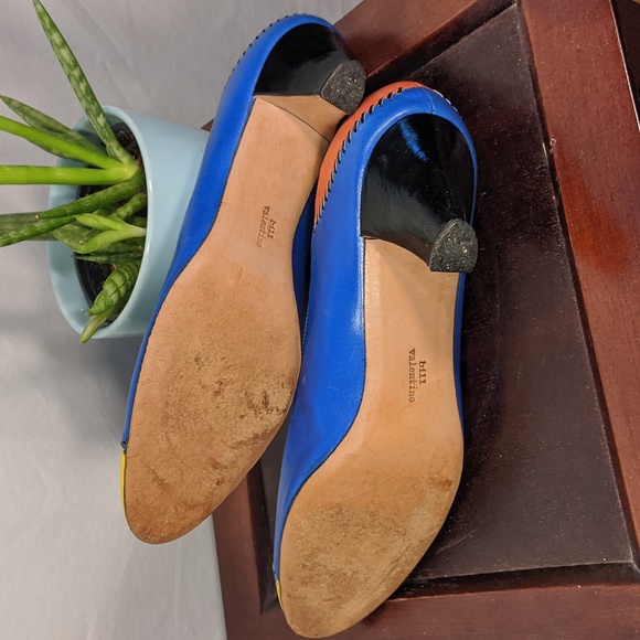 Vintage 80's yellow/blue/red block print leather heels by Bill Valentine - Picture 5 of 7